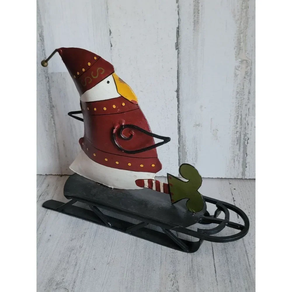 Toboggan foreside penguin rustic metal‎ sledding home decor Xmas